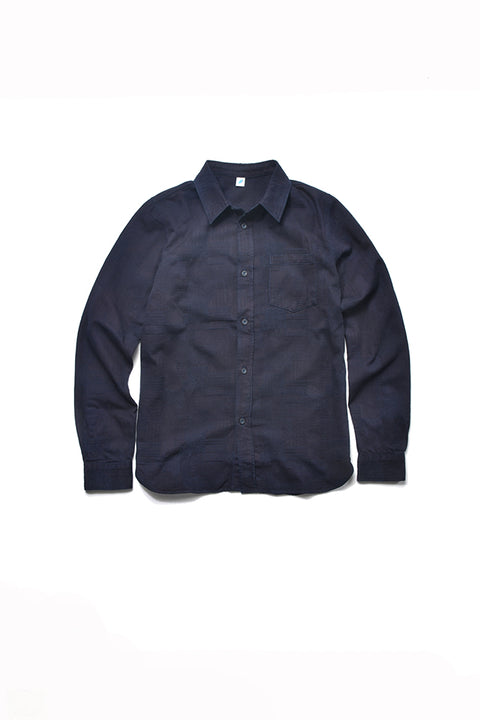 Pure Blue Japan [2221-WID] Men's Woven Jacquard Patchwork Shirt - Double Indigo