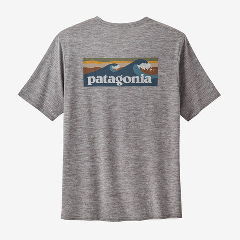 Patagonia Men's Capilene® Cool Daily Graphic Shirt - Waters (Boardshort Logo Abalone Blue: Feather Grey)