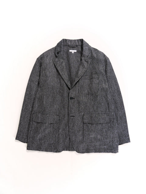 Engineered Garments Loiter Jacket - Black/Grey Linen Stripe