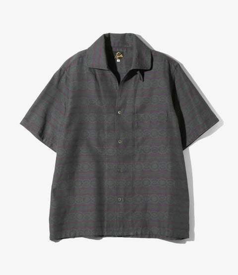 Needles - S/S Italian Collar Shirt - PE/C Fine Pattern Stripe Jq.- Green