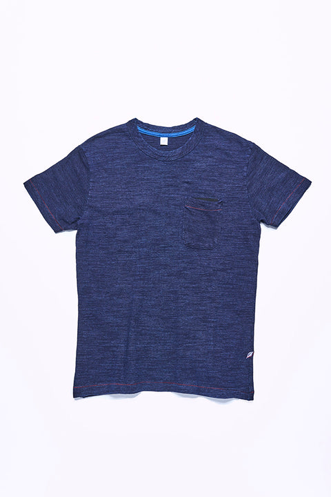 Pure Blue Japan Men's Kint Slub Jersey Pocket Short Sleeve T-shirt- Indigo