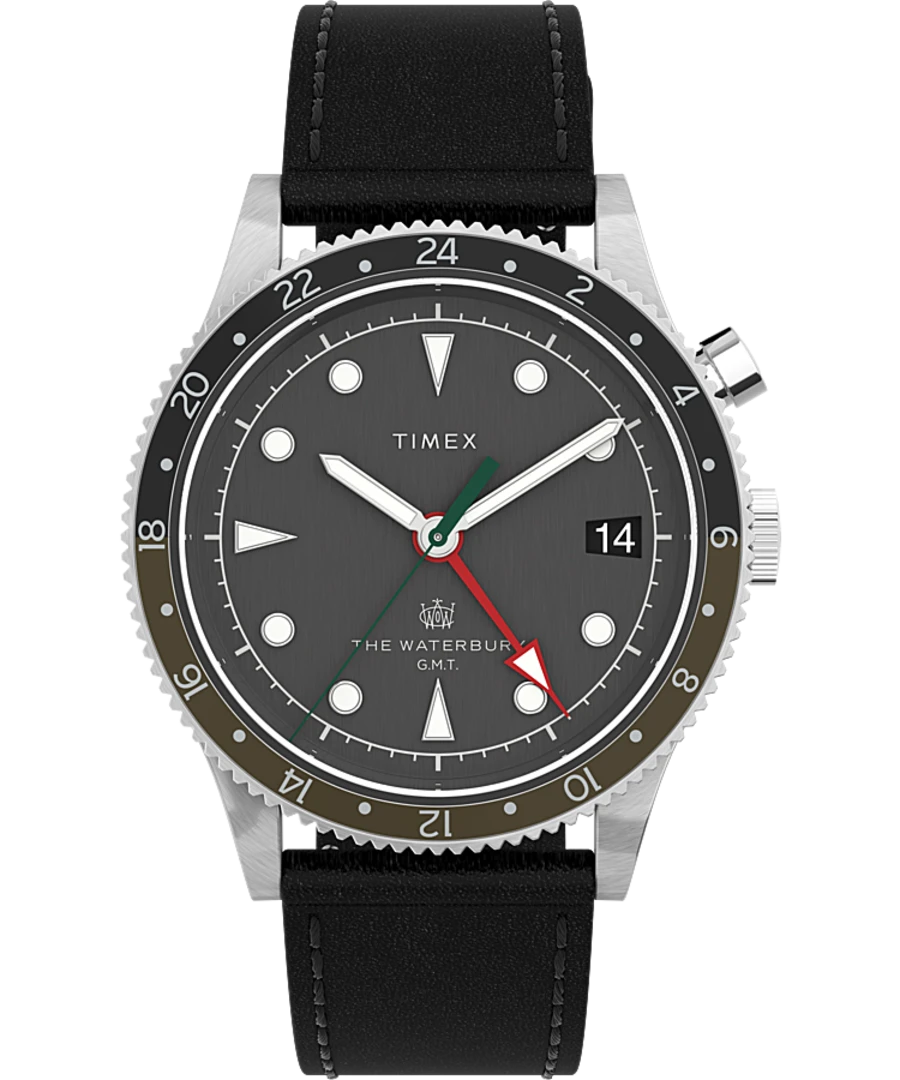Timex Waterbury Traditional GMT 39mm Leather Strap Watch - Stainless-Steel/Black