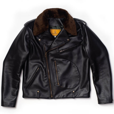 Shangri-la Heritage - "Chiodo" Fur Collar Black Steerhide Leather Jacket