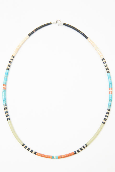 Multicolor Heishi Necklace by Gerard & Mary Calabaza - Apple Green: Serpentine - Socorro, NM